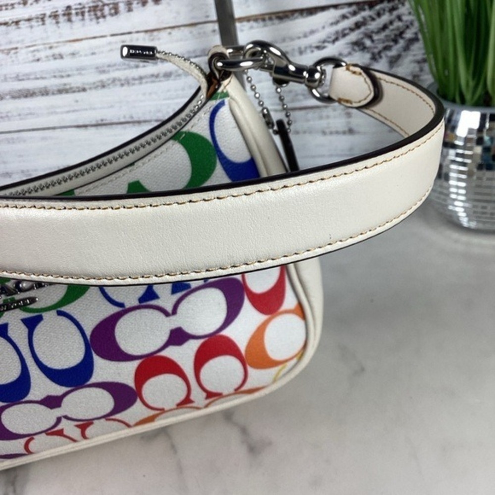 COACH TERI HAND SHOULDER SMALL BAG SIGNATURE RAINBOW CANVAS MULTI SUMMER PURSEβ - Picture 8 of 16